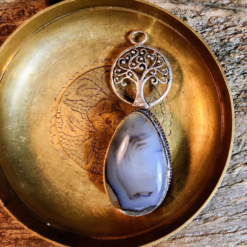 Huge Botswana Agate Cabochon Pendant 925 Sterling silver